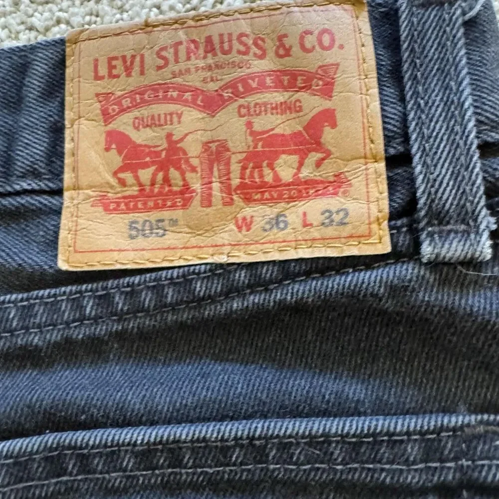 Levi's 505 Jeans Mens 36x32 Black Dark Wash Regular Straight Denim 5 Pocket
